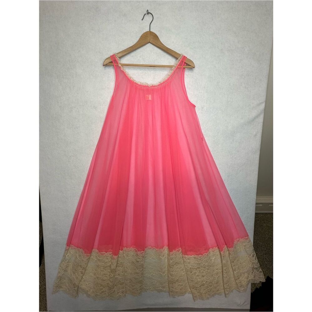 DEENA Sheer Hot Pink Negligee, Nightgown One Size - Picture 10 of 15